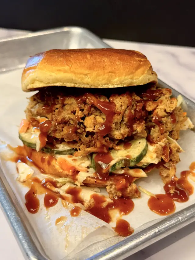 Buttermilk fried chicken sandwich with barbecue sauce